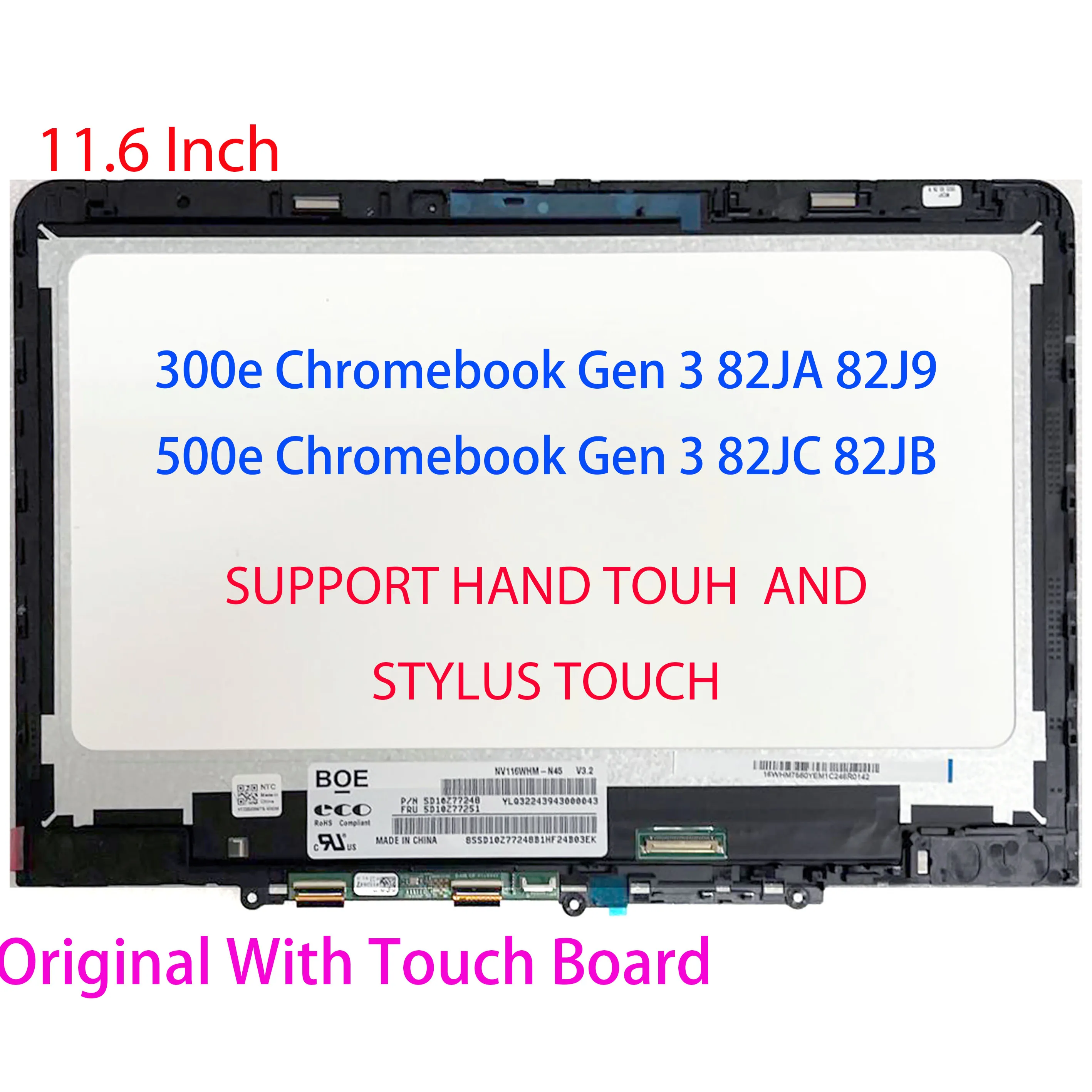 para Lenovo 300e Chromebook Gen 82ja 82j9 500e Gen 82jc 82jb Lcd Touch Screen Assembly com Moldura 5d11c95886 11.6 1366*768 - Imagem 3