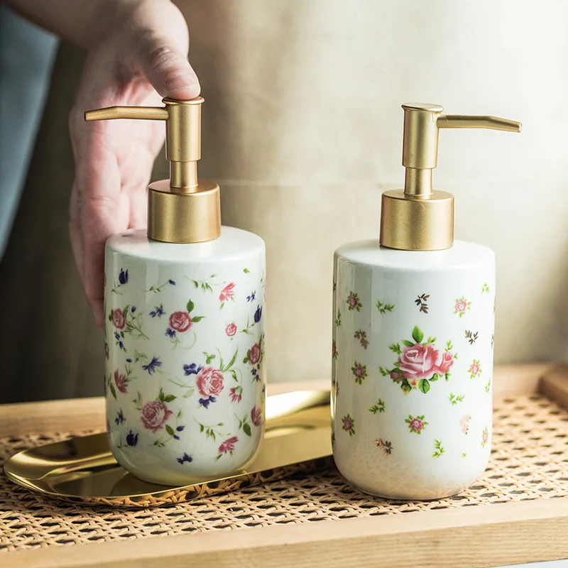 

American Ceramic Bathroom Hand Sanitizer Bottle Soap Dispenser Luxury Home Hotel Soap Pump Dispenser 300ml Shampoo Dispenser