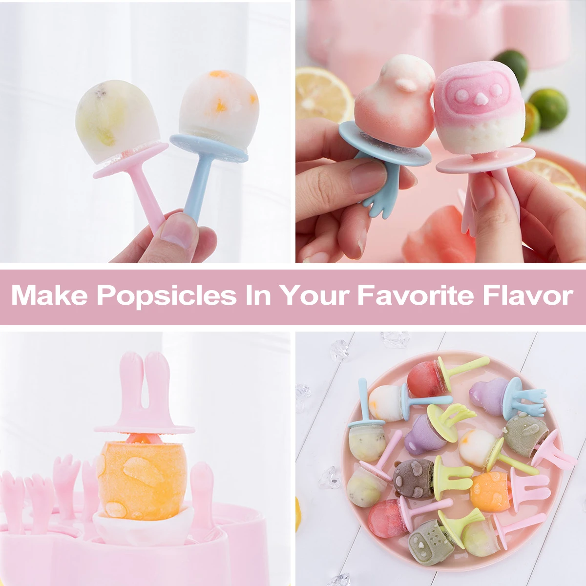 Ice Mold Ice Cream Molds Leeseph Popsicle Mold Kids Baby Cute Animal Shape Reusable DIY 6 Cavities Homemade Silicone Popsicle Maker