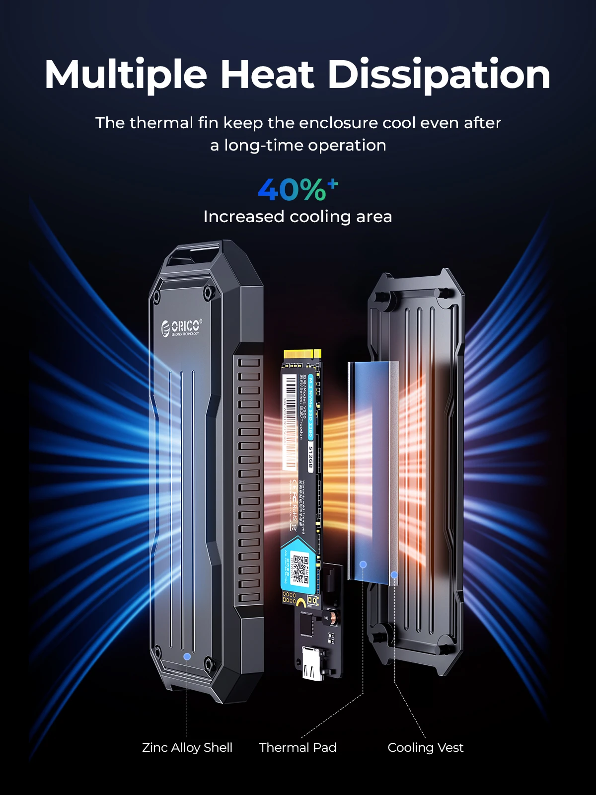 Orico-gabinete Portátil com Dissipador de Cordão para Viagens ao ar Livre Liga de Zinco M.2 Nvme Sata Ssd Case Externo 10gbps - Imagem 4
