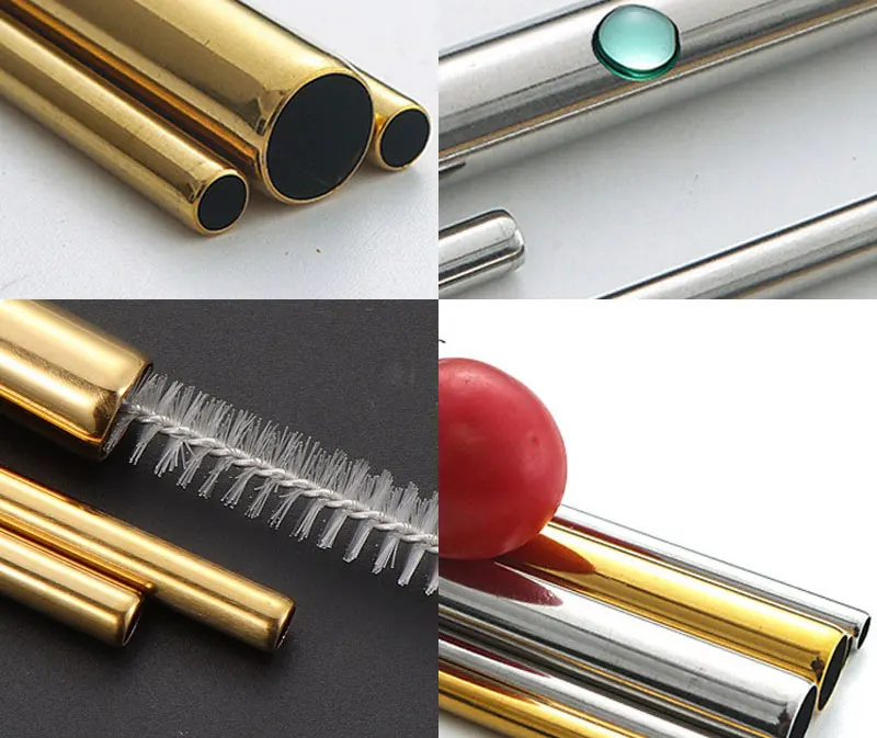 Wiederverwendbare Metall-Trinkhalme aus 304 Edelstahl, gerade und gebogen, mit Reinigungsbürste, 304 Strohhalme für Milchgetränke, für Bar und Party – Detail 10