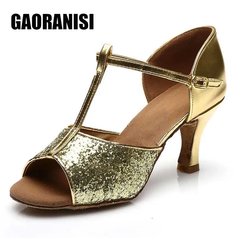 Hot New Ballroom Latin Dance Shoes for Women Glitter Party Salsa Tango High Heel Adjustable Lady Latin Shoes Heeled 5.5CM/7.5CM