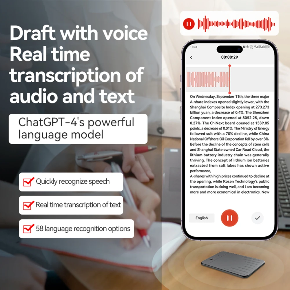 AI Voice Recorder APP Control AI Notetaking Device Transcribe & Summarization with ChatGPT Sound Recorder Support 80+ Languages