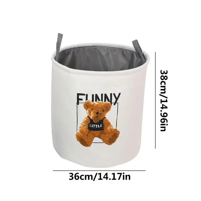 Nagy Kapacitású Mosodai Kosár Fogantyúkkal, Medve Mintával Összecsukható Tároló Doboz Vízálló - Image 6
