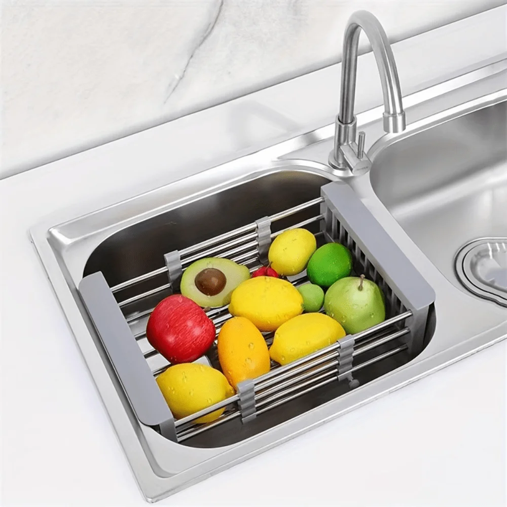 Kitchen Shelf Sink Retractable Draining Basket To Wash Fruits and Vegetables Draining Rack Drying Rack Adjustable Drainage Racks 4