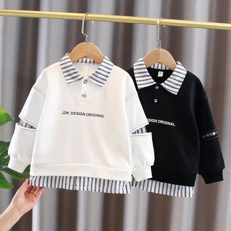 Jungen Sweatshirts Kinder Frühling Langarm Gefälschte Zweiteilige Neue Stile Kinder Frühling Herbst Tops – Detail 2