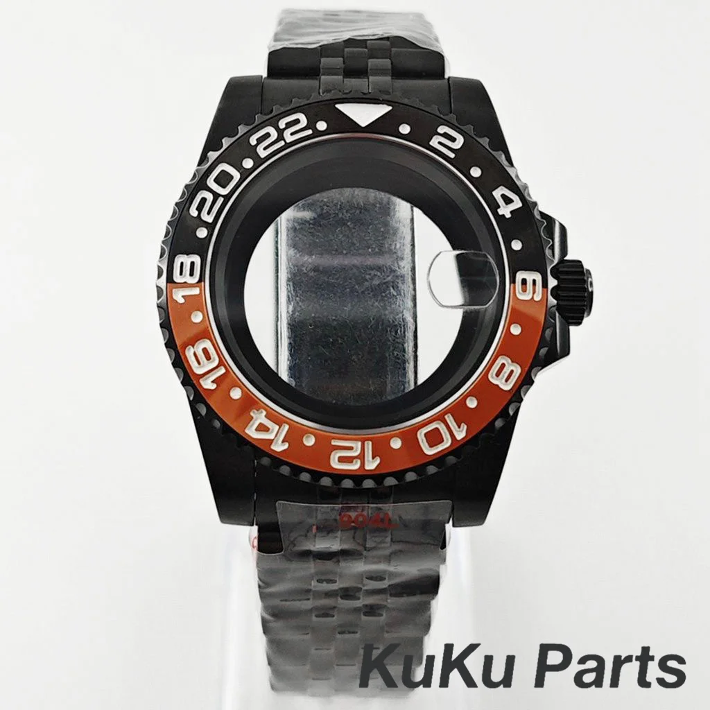 Black Purple GMT Bezel Watch Case with PVD Black Jubilee Bracelet and Sapphire Crystal