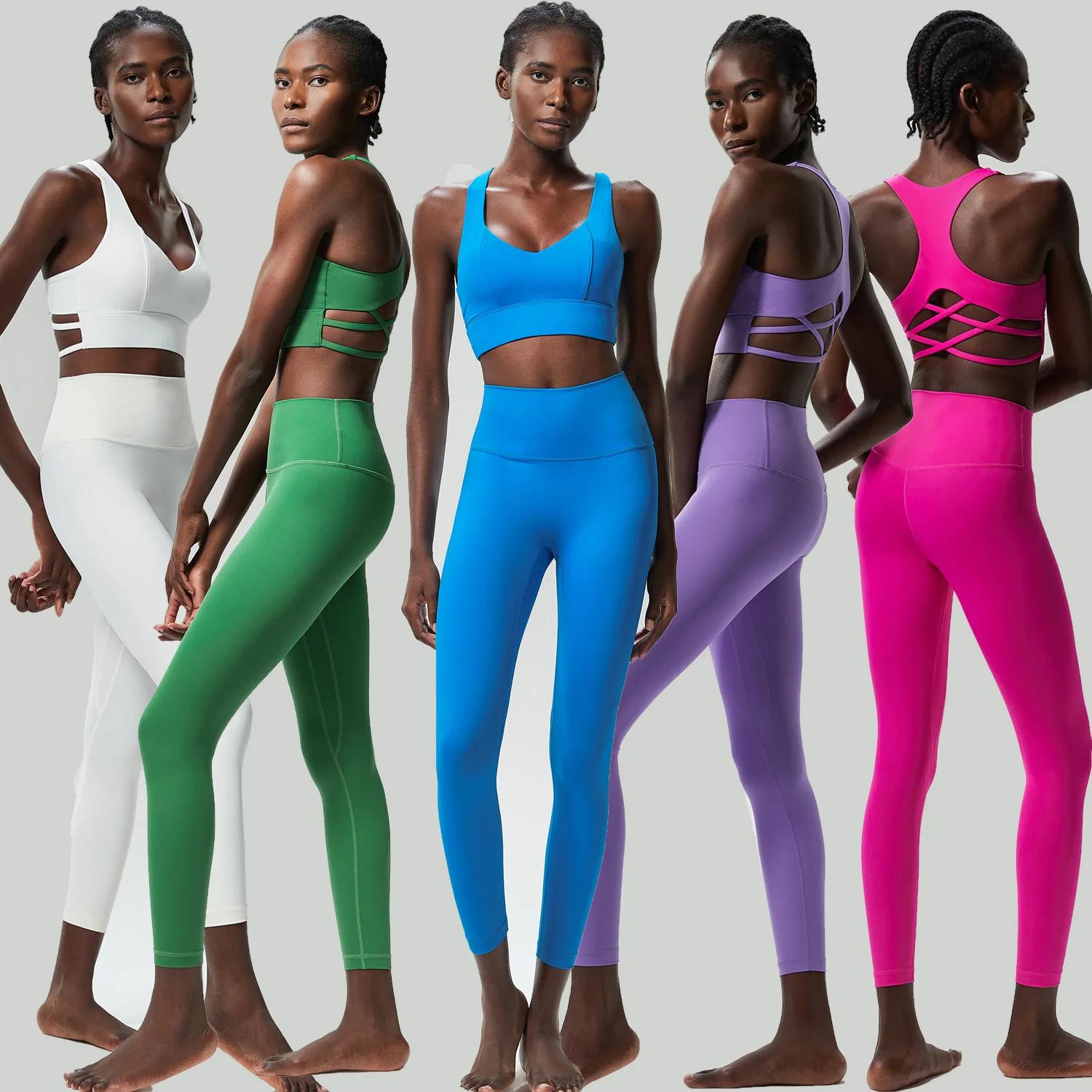 Women Two Pieces Yoga Set Solid Color Buttery Soft Gym Suit Breathable Quick Dry Running Sportswear Female Workout Clothes