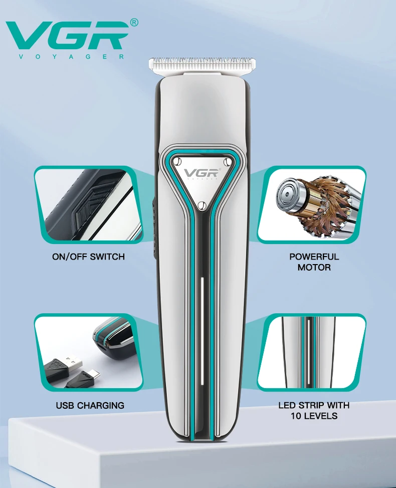 VGR Hair Clipper Cordless Hair Cutting Machine Professional Barber Electric Beard Trimmer Rechargeable Trimmer for Men