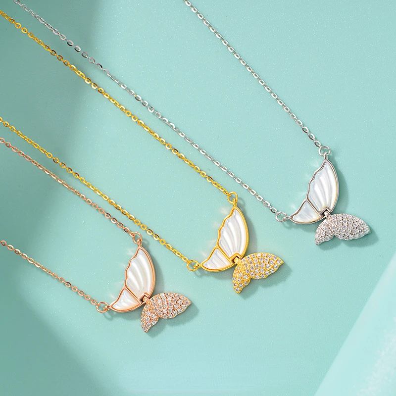 

Butterfly 925 Sterling Silver Necklace for Women Pendants Chain 18K Gold Diamond Luxury Tanzanite Jewelry Accessories Wholesale