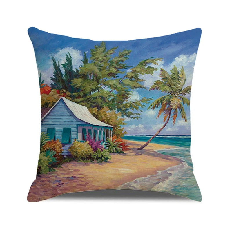 2022 Beach Pillowcase Shell Sea Thread Printing Cushion Cover Square Pillowcase Sofa Chair Linen Pillowcase Home Decor 45X45CM 