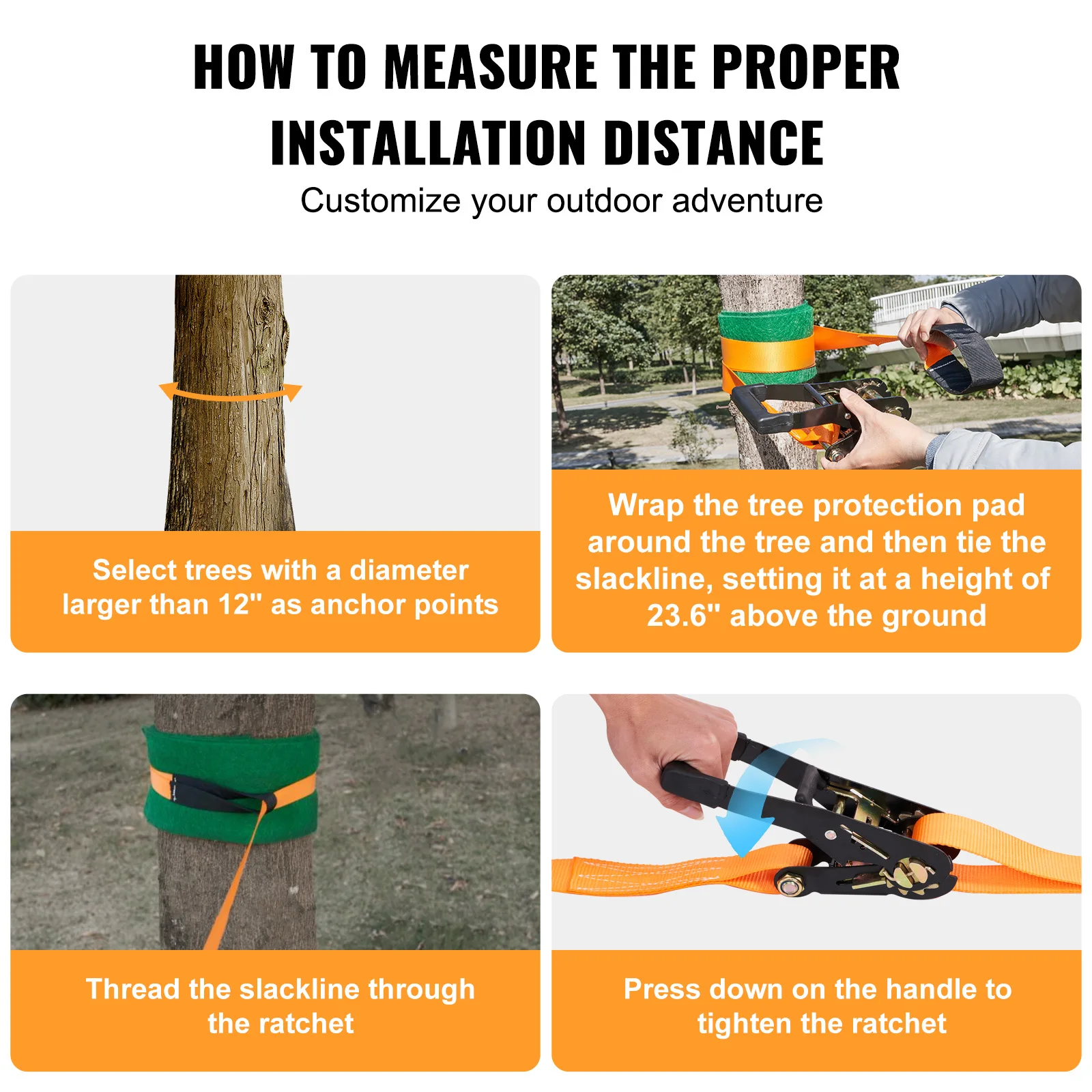 VEVOR Slackline Kit with Training Line Backyard Slack Line Equipment Tight Rope for Kids Adults Complete Slackline Set slackline kit