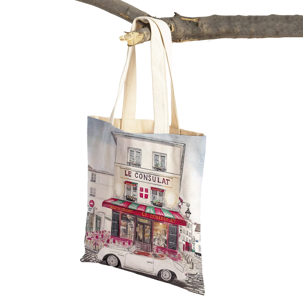 

Colorful Travel Cite Landscape Shopper Bags Travel Tote Lady Handbag Both Sides Beauty Scenery Casual Canvas Women Shopping Bag