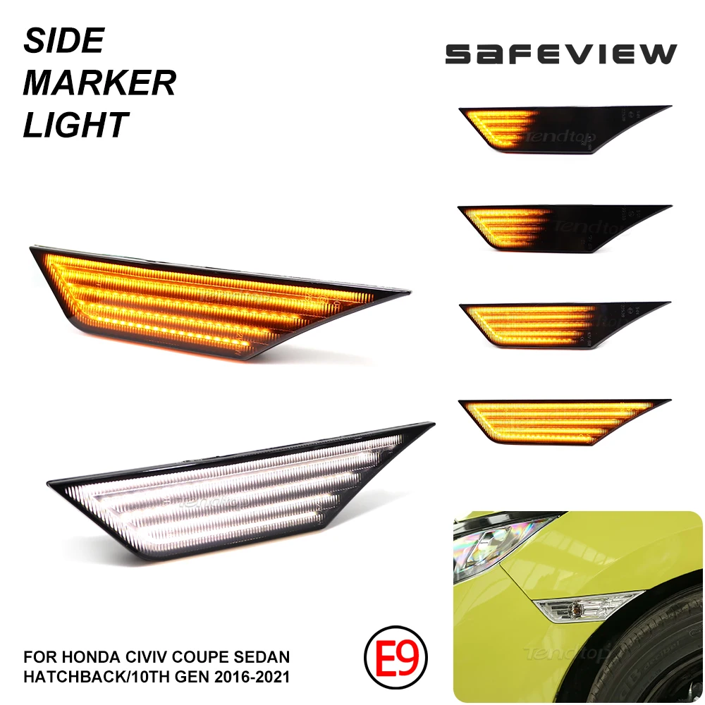 

Full DRL White Dynamic Blinker Turn Signal Light Flashing Side Marker Lamp Amber Indicator For Honda Civic 10th Gen 2015-2021