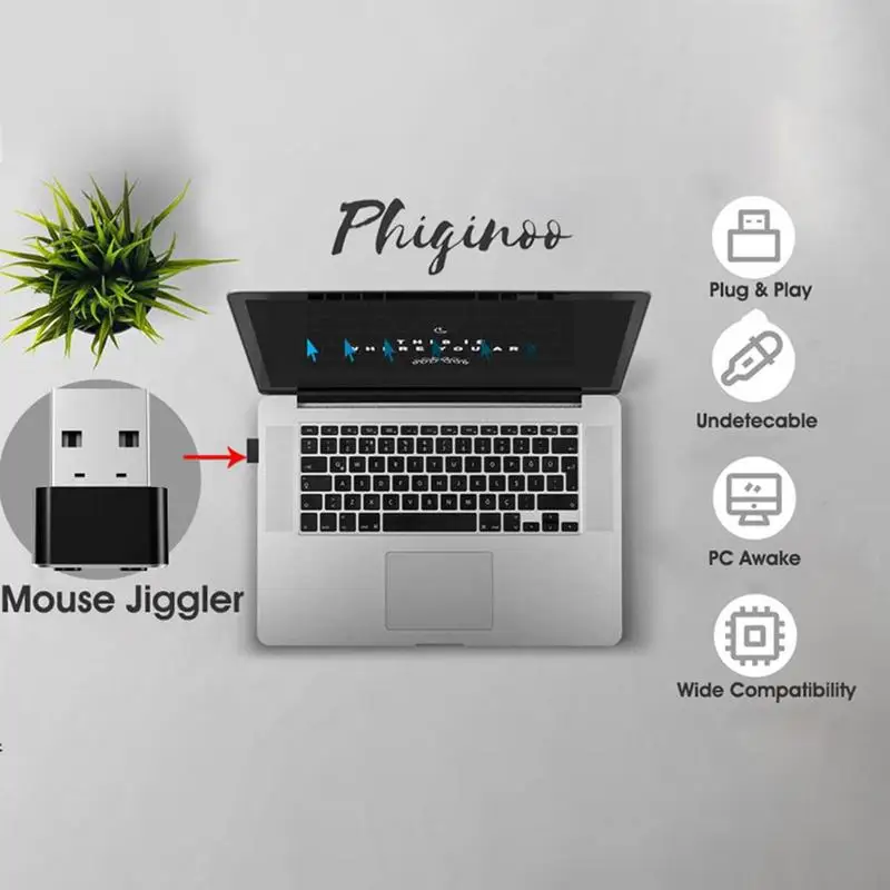 Jiggler Mouse Mover Undetectable Mouse Mover with Buttons Two-Mode Shaking Device Driver-Free Plug-and-Play Keeps PC Awake