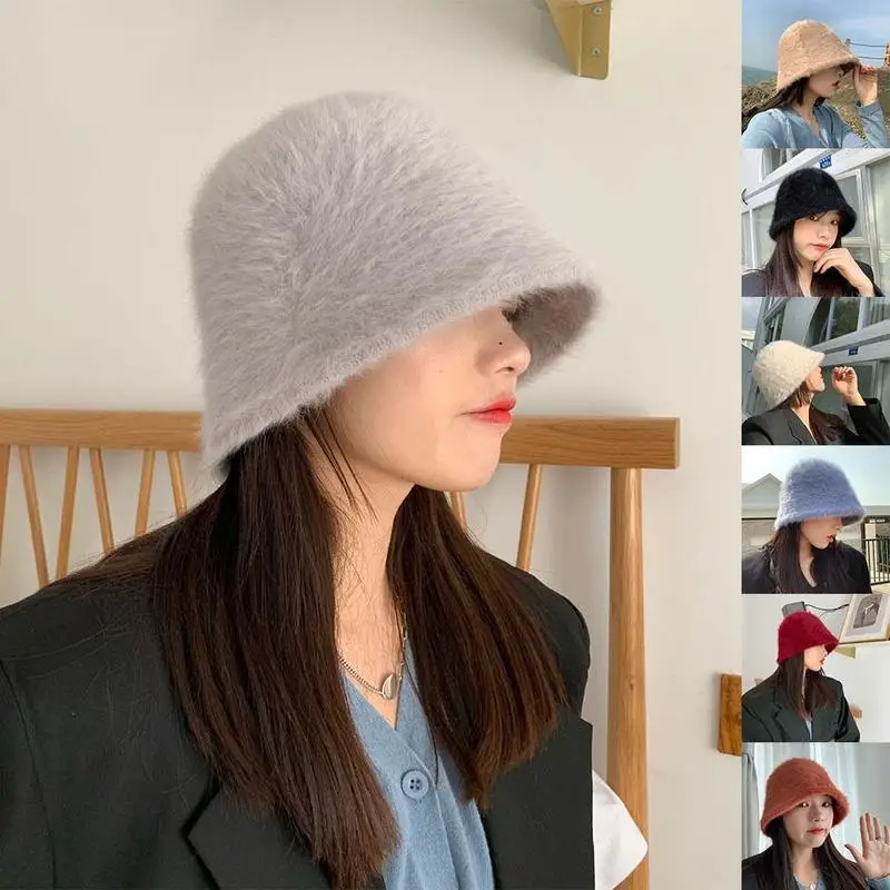 Plush Fisherman Hat Women Bucket Winter Wild Korean Winter Hat Hat Basin And Autumn Winter Z8b1 brown bucket hat