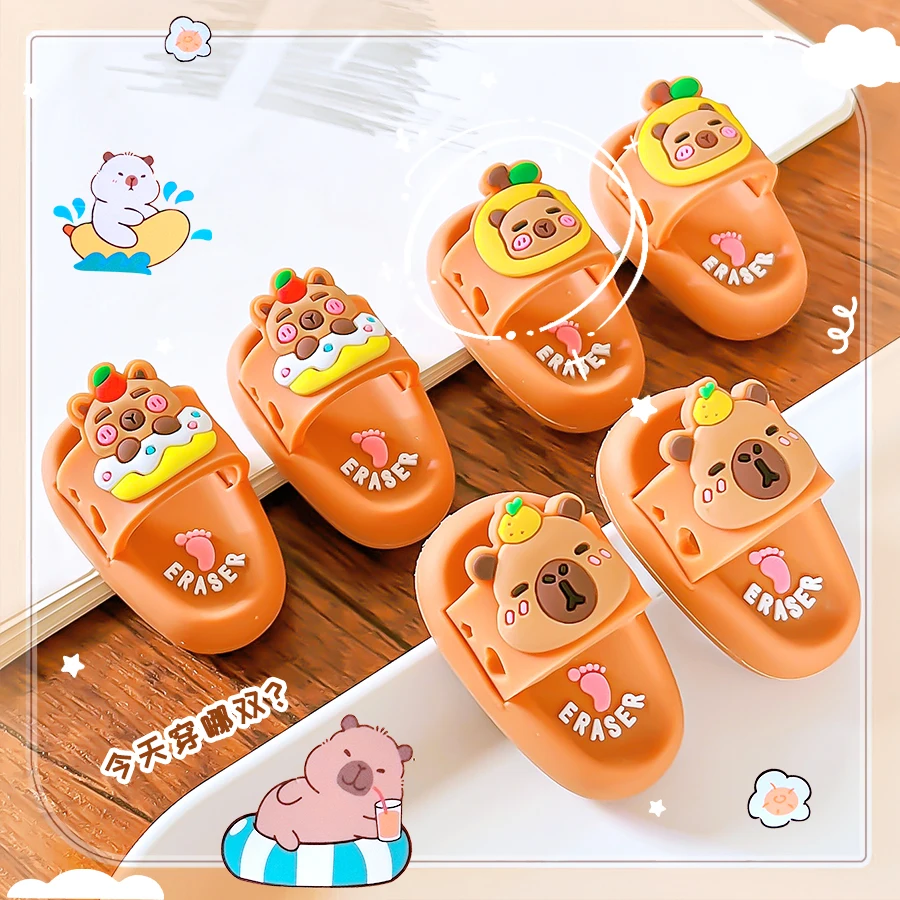 school teacher gift back to school supplies Aesthetic cute stationery Kawaii capybara funny erasers Slippers rubber cute things - 3