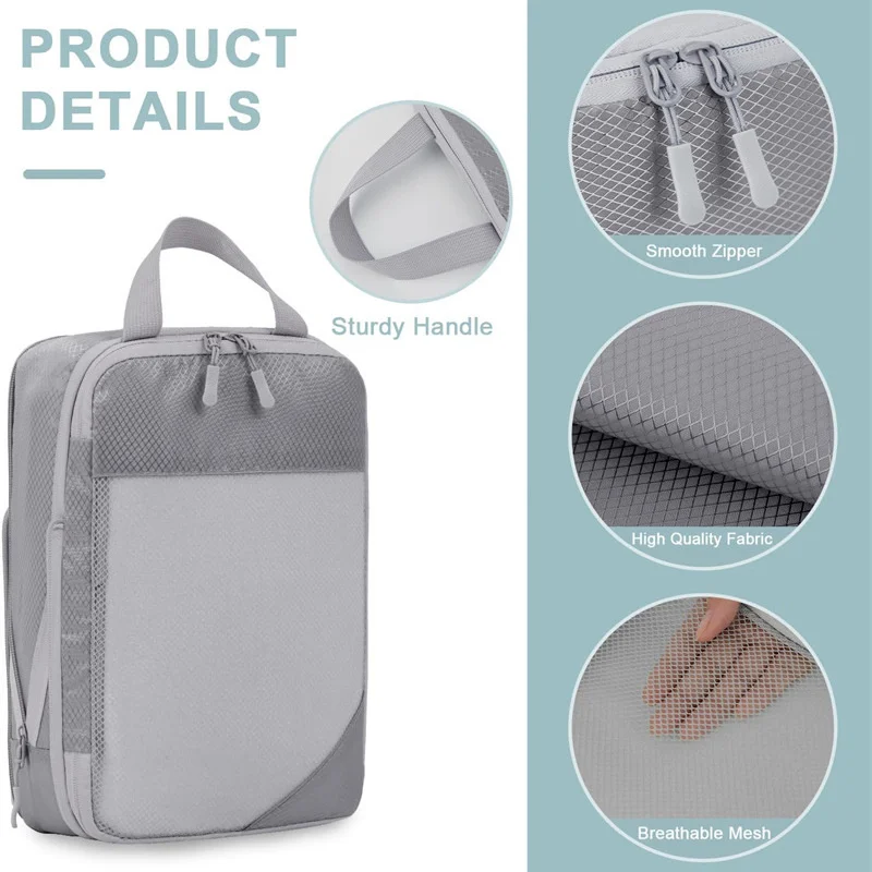Breathable Mesh Travel Essentials Set, Compression Packaging Cube, Hand Luggage Organizer, Breathable, 0279B, 7Pcs 6
