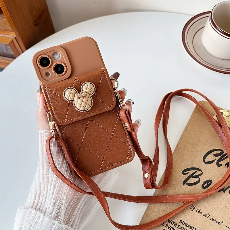 Cartoon Diamond Leather Wallet Soft Case with Lanyard Cover