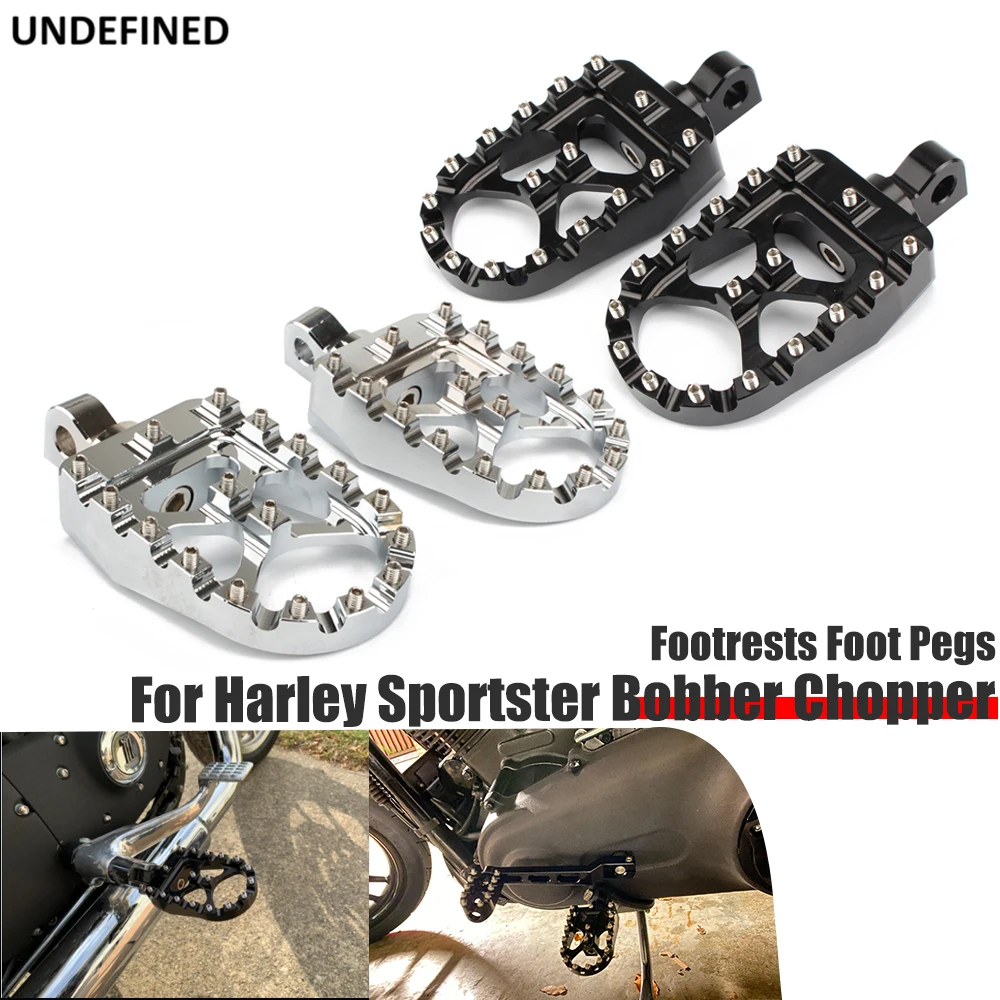 Motorcycle Footpegs Black 360° Roating Foot Pegs CNC Wide footpeg MX Bobber & Chopper Style Compatible with harley Dyna Sportster Fatboy Iron 883 