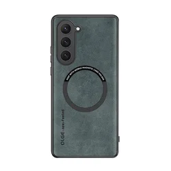 Luxury Magnetic Leather Case - Shockproof & Wireless Charging Compatible for Samsung S24 (Green)