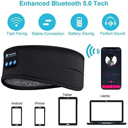 2022 Hot Bluetooth Sleeping Headphones Sport Music Player Headband Thin Soft Elastic Comfortable Wireless Music Headset Eye Mask