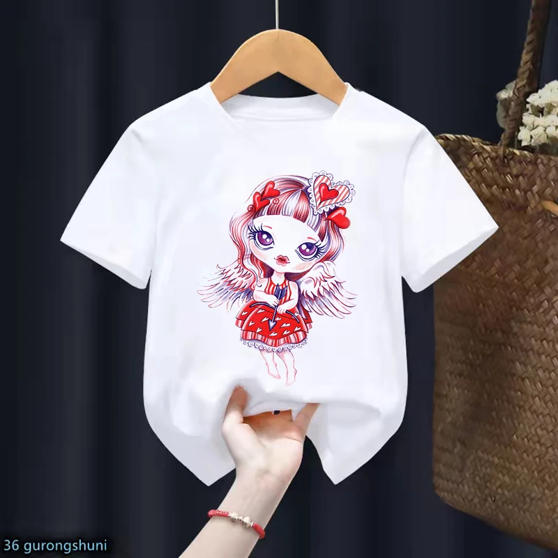 

Watercolor Angel Print T-Shirt Girls Kawaii Kids Clothes Love Funny Tshirt Summer Fashion Short Sleeve T Shirt Harajuku Shirt