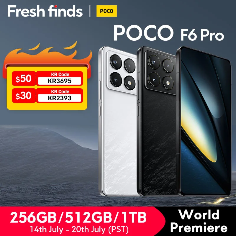 【전 세계 개봉】POCO F6 Pro 5G 글로벌 스마트폰 Snapdragon® 8 Gen 2 120W HyperCharge WQHD+120Hz Flow AMOLED 디스플레이 NFC 