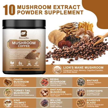 Mushroom Coffee Supplement 10 Mushroom Blend- Lion's Mane, Chaga, Cordyceps Brain Supplements for Energy, Memory and Immunity 2