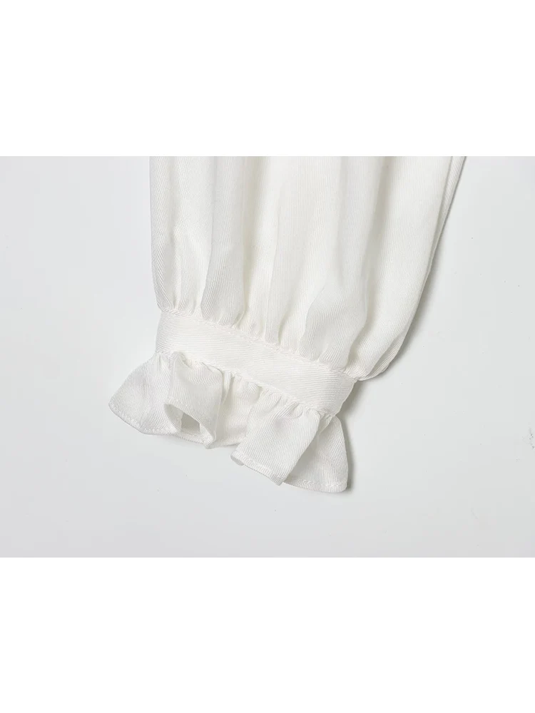 Women's Ruffle High Neck Blouse Fashion Solid Lace Up Long Sleeves Fitted Shirts Vintage Elegant Button Up Party Shirts 2026 New