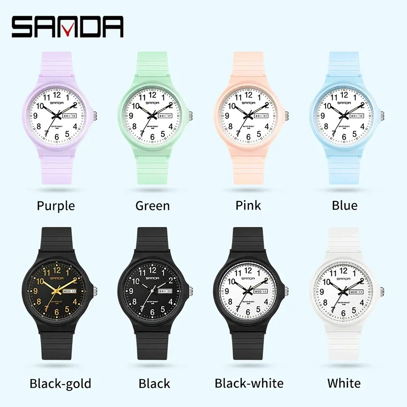SANDA 6060  Simple Black White Waterproof Watch Clock Reloj Top Brand Calenda Quartz Watch Minimalism Style Ladies Wristwatch 5