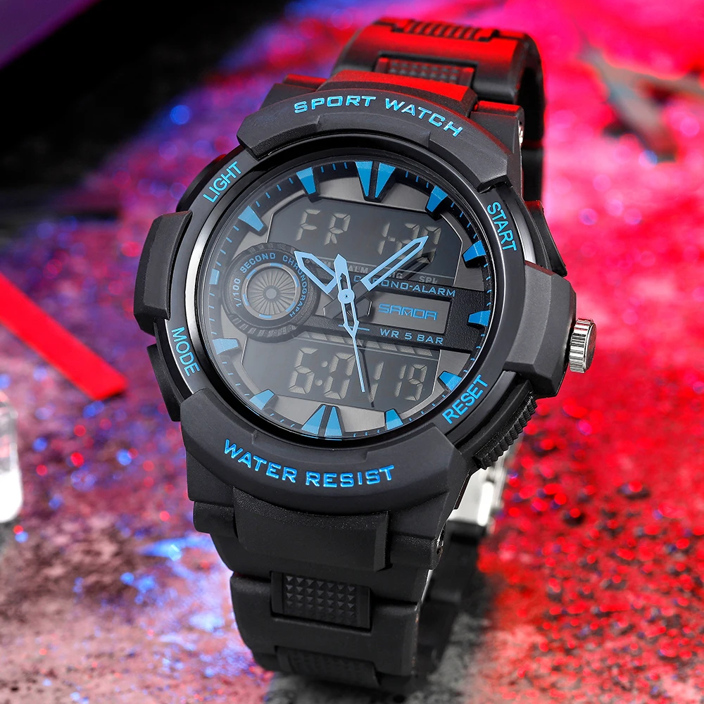 

SANDA Men Large Dial Luminous Dual Display HD LED Quartz Watch Outdoor Sports Chronograph Waterproof Watches Mens Reloj Hombre