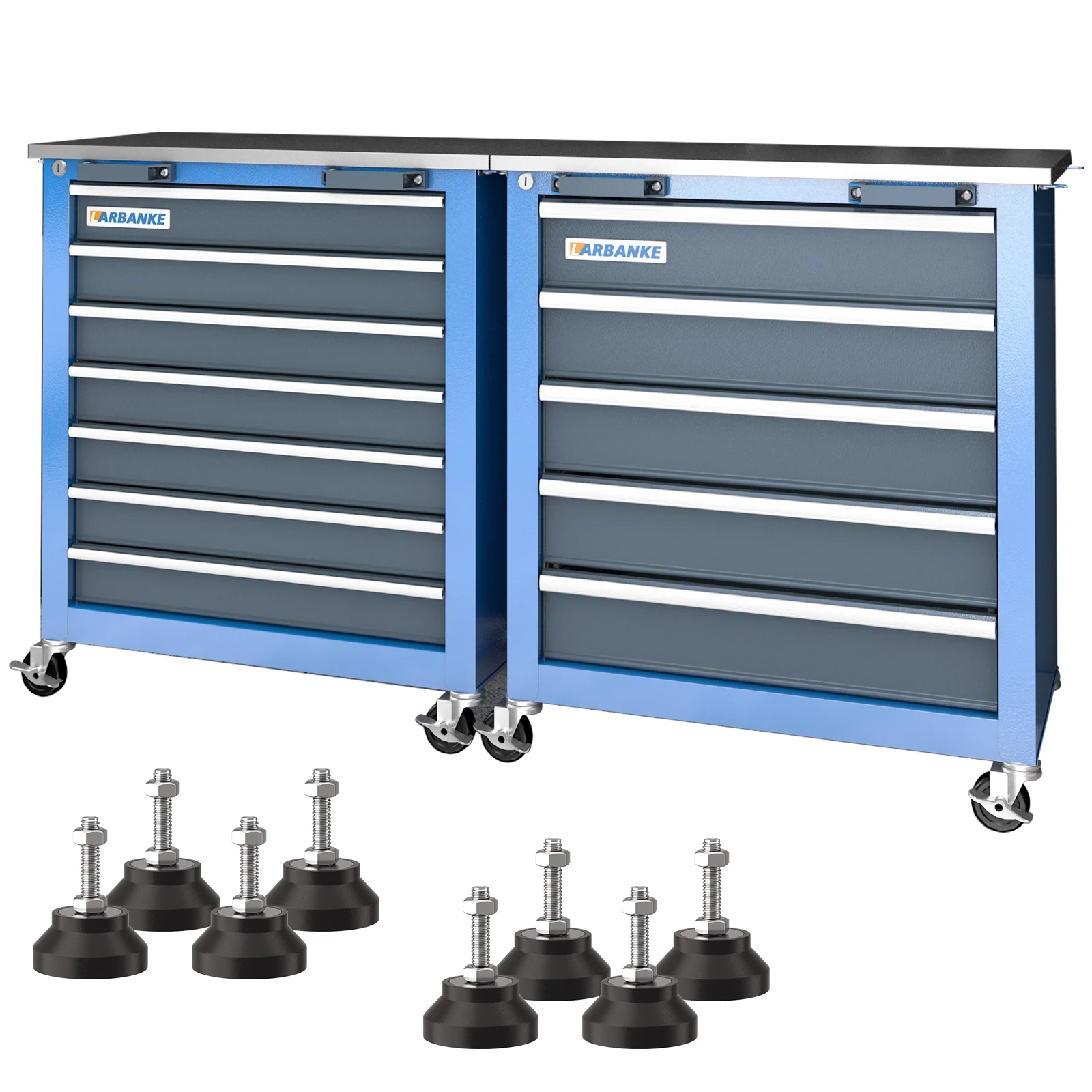 Combination Tool Cabinet,7 Drawer Tool Chest and 5 Drawer Tool ChestRolling Tool Chest with 360° Brake Wheels and Padded Feet 6
