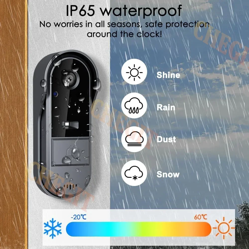 Campanello Wireless WiFi con Telecamera 1080P, Videocitofono Impermeabile, Schermo IPS da 4,3 Pollici, Campanello di Sicurezza Domestica con Visione Notturna IR - immagine 4