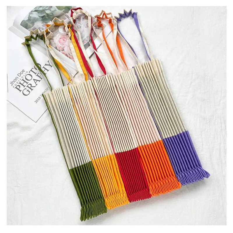 ALSEY Miyake Pleated Women's Shoulder Bag Patchwork Series Canvas Shopping Bag Niche Hundred Tote Korean Folding Fan Organ Bag 2