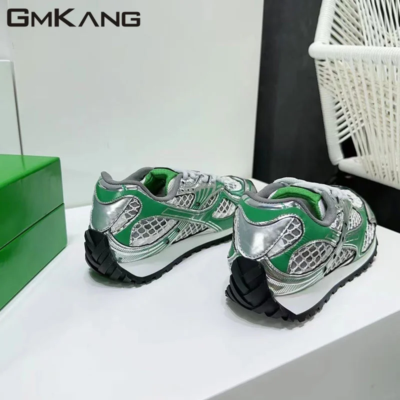 High Quality Casual Sneakers Women Lace-up Round Toe Running Shoes Woman Comfort Patchwork Flat Shoes Unisex Sneakers Men