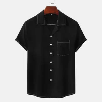 2023 Summer Men's Short-Sleeved Hawaiian Style 3D Printed Solid Color Single-Breasted Casual Loose Beach Shirt