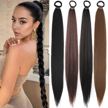 Treccia Estensioni coda di cavallo fai-da-te Sintetiche con cravatta per capelli Avvolgere le estensioni della treccia dei capelli Coda Elastico Anello per capelli 28 pollici Ombre