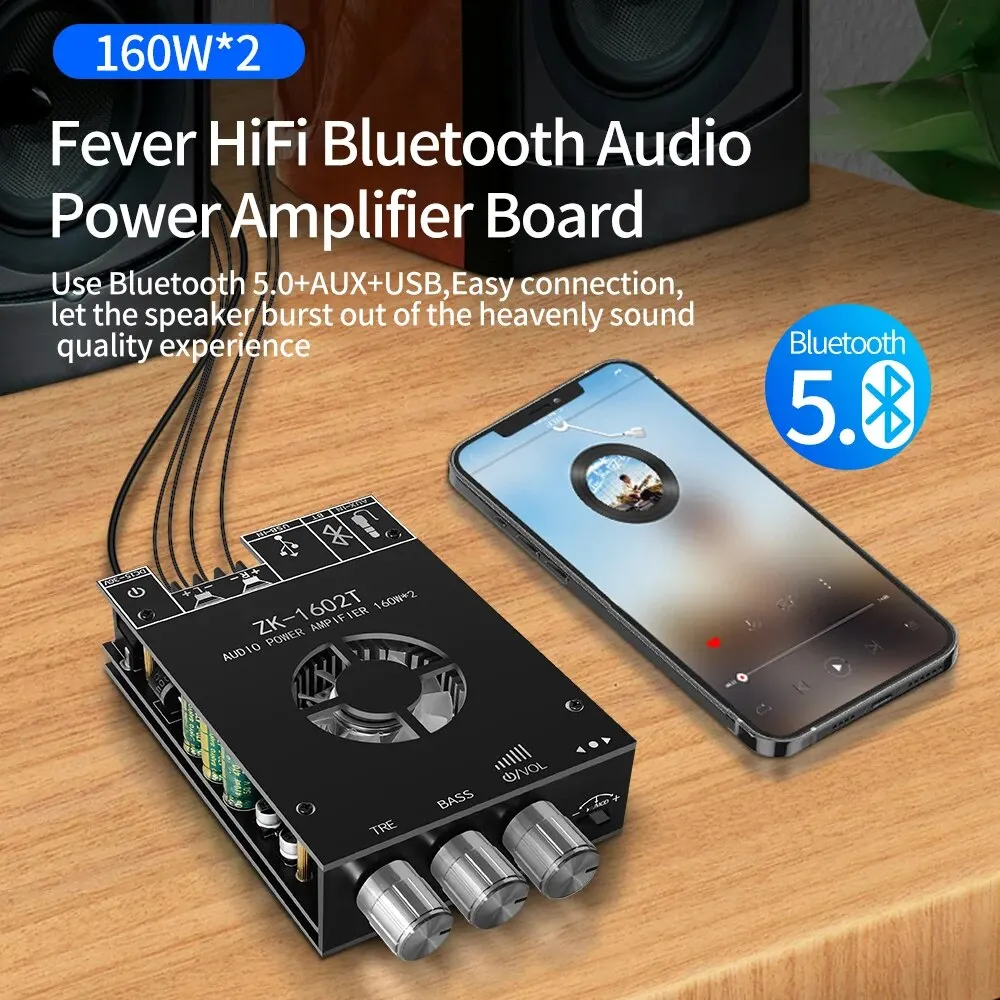 ZK-1602T TDA7498E Bluetooth 5.0 Subwoofer Amplifier Board 2*100W 2.0 Channel High Power USB Audio Stereo Amplifier Board AMP audio amplifier board