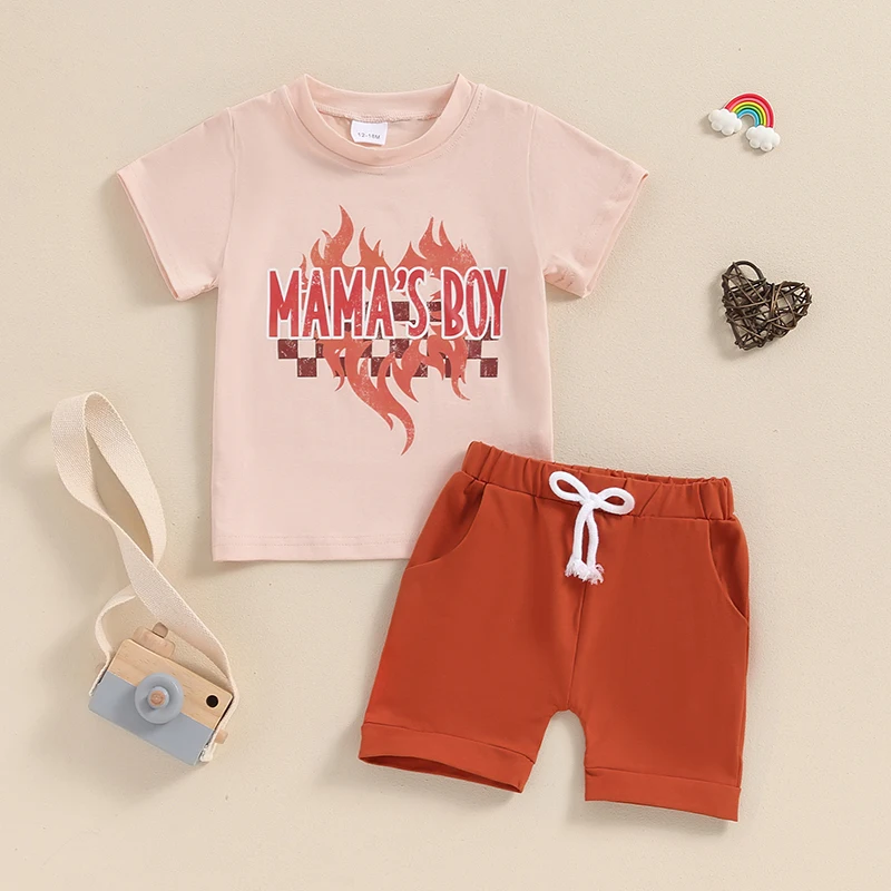 

Летняя одежда Lioraitiin для маленьких мальчиков, топ с круглым вырезом и коротким рукавом с буквенным принтом и шорты с эластичным поясом, комплект одежды, 2024-03-29