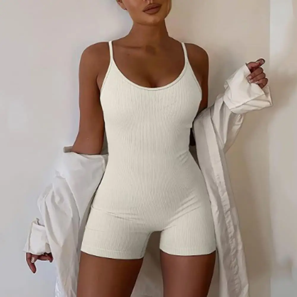 

2023 Summer Women Sexy Solid Fitness Sport Jumpsuit Sleeveless Bodycon Playsuits Romper Overalls for Women