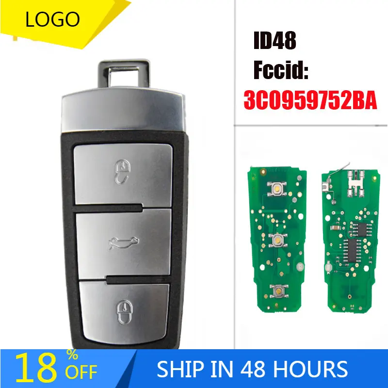 3 Button  for VW Smart Car Remote Key Fob 433Mhz With ID48 Chip 3C0959752BA For Volkswagen Magotan CC Passat B6 3C B7