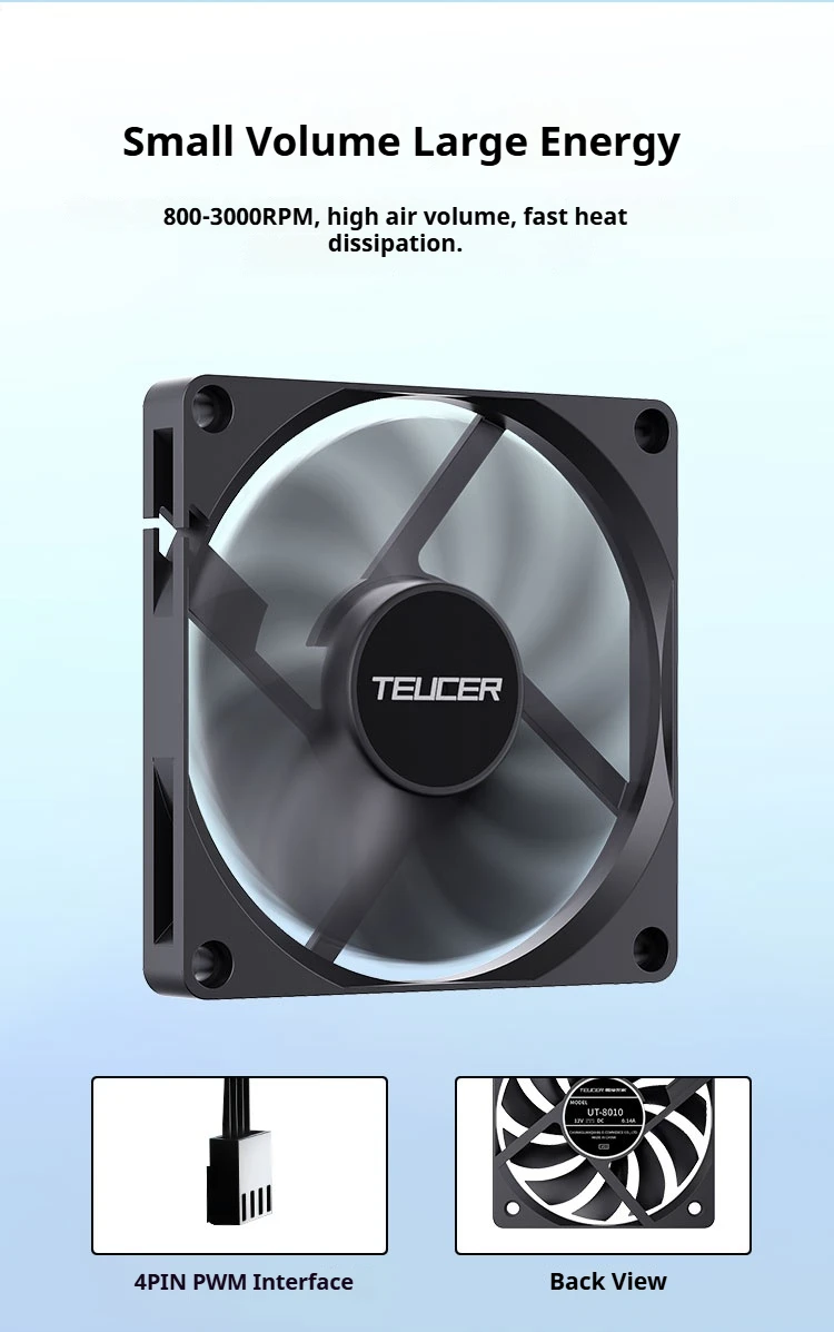 UT-8010 80mm PC Fan, 800-3000RPM 4Pin PWM 11 blade silent Cooling Fan