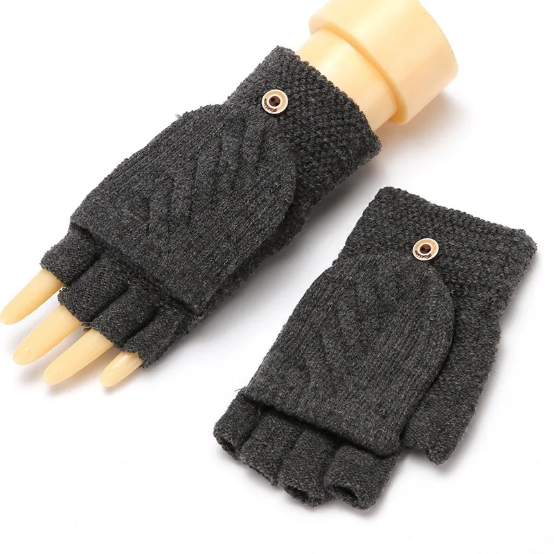 1Pair Knitted Fingerless Flip Gloves Winter Warm Flexible Touchscreen Gloves for Men Women Unisex Exposed Finger Mittens Glove