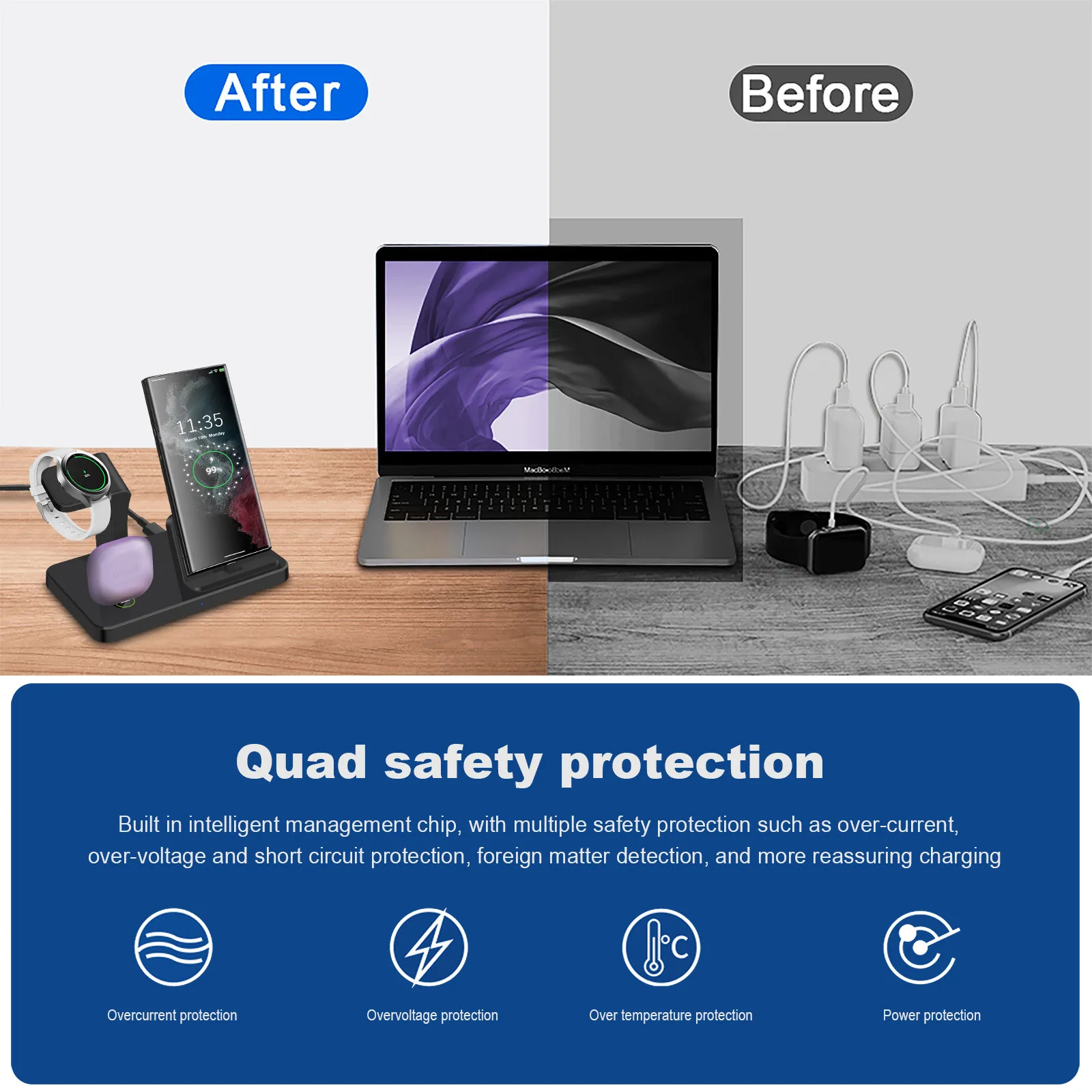 플립 폴드 고속 무선 충전기, 충전 스테이션, 삼성 S23 울트라 S22 S21 노트 20 10 Z, 갤럭시 워치 5 프로 4 버즈용, 3 인 1