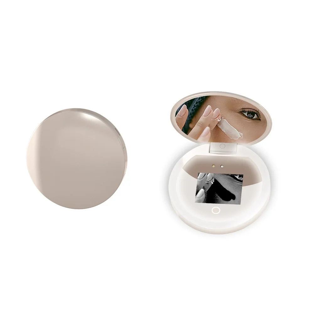 TENGMIR 휴대용 여행용 핸드백 메이크업 거울 LED 카메라 지능형 조명 시각적 얼굴 자외선 차단제 미용 거울