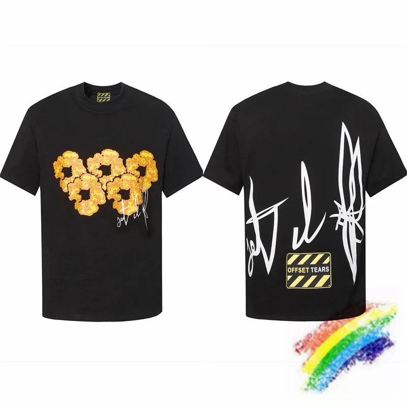 

Футболка Мужская/женская из денима, Повседневная рубашка с принтом слезы и пламени, цвет черный/синий, 2024ss