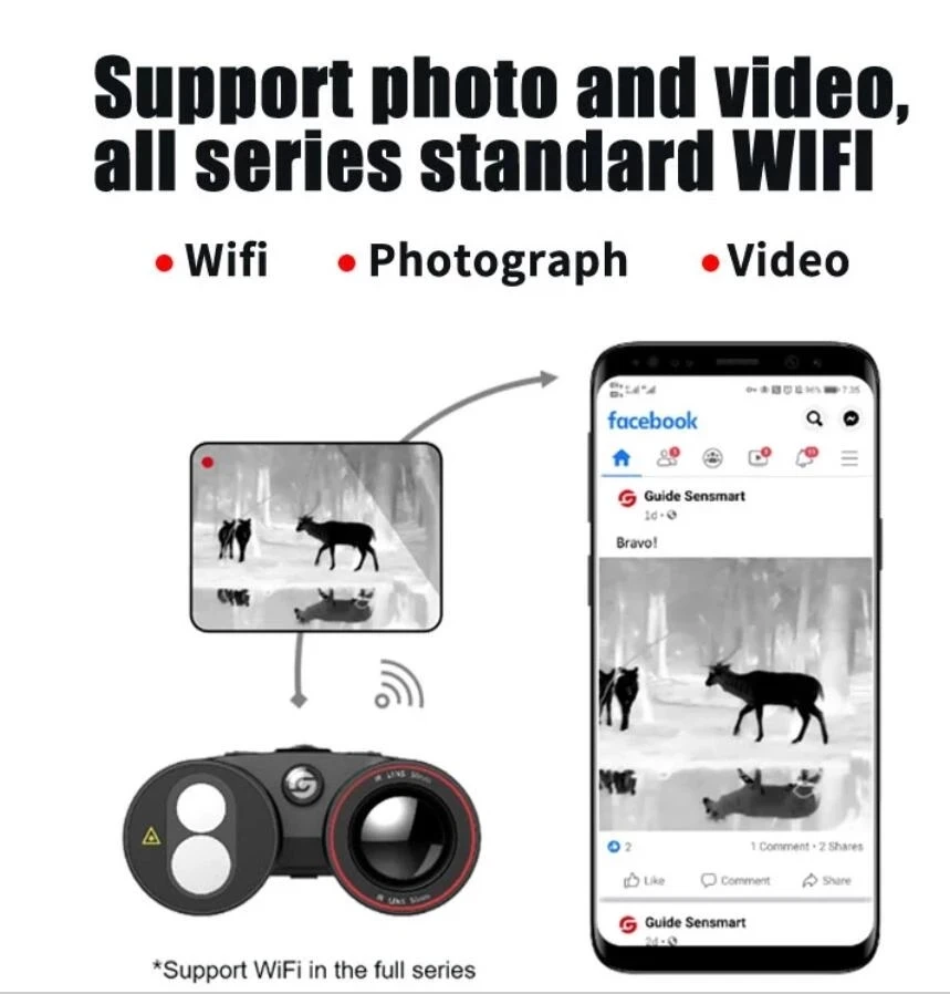 Guide Hunting Thermal Imager, Binocular Night Vision Camera, 2000m Detection Range, Support App, Caza Accessories, 18650 Battery