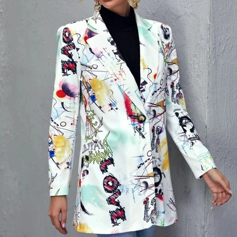 

Blazer Coats Women's Autumn Suit Fashion Leisure Button Long Sleeve Overalls Office Lady Elegant printing Jackets letter new