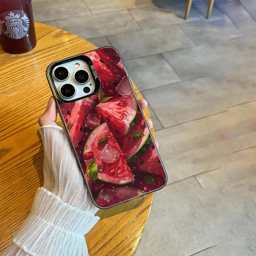 Cartoon Ice Cube and Watermelons Phone Case Shockproof&anti Slip Frosted Suitable for iPhone 16 15 14 13 12 11 Pro Max Plus Mini 3